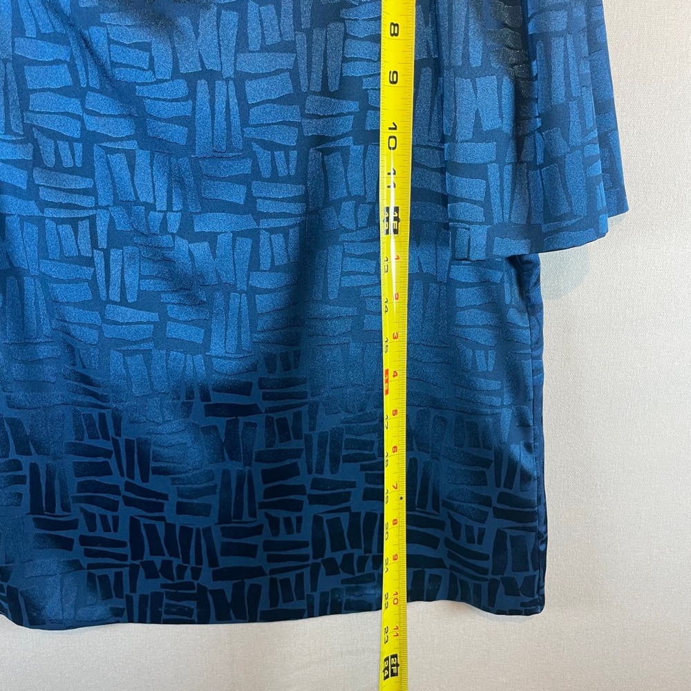 Calvin Klein Teal Blue Geometric Jacquard Short Sleeve Blouse High Neck Top - Picture 6 of 8